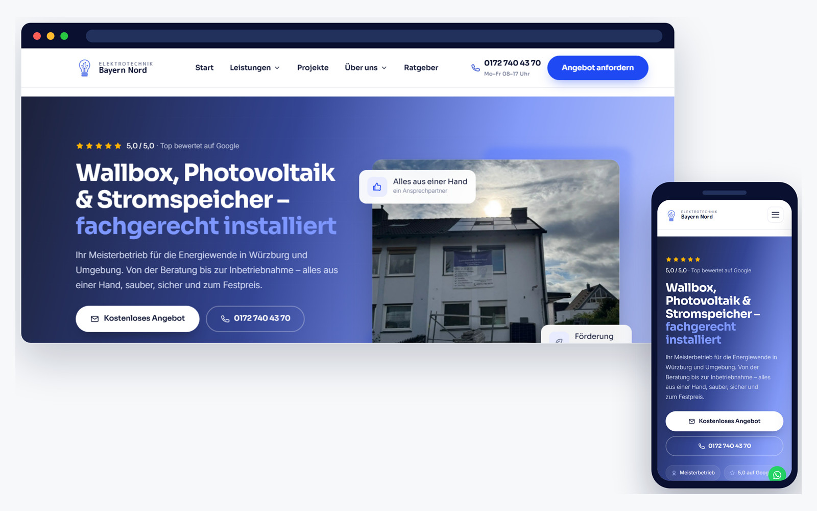 Startseite von Elektrotechnik Bayern Nord auf Desktop und Smartphone